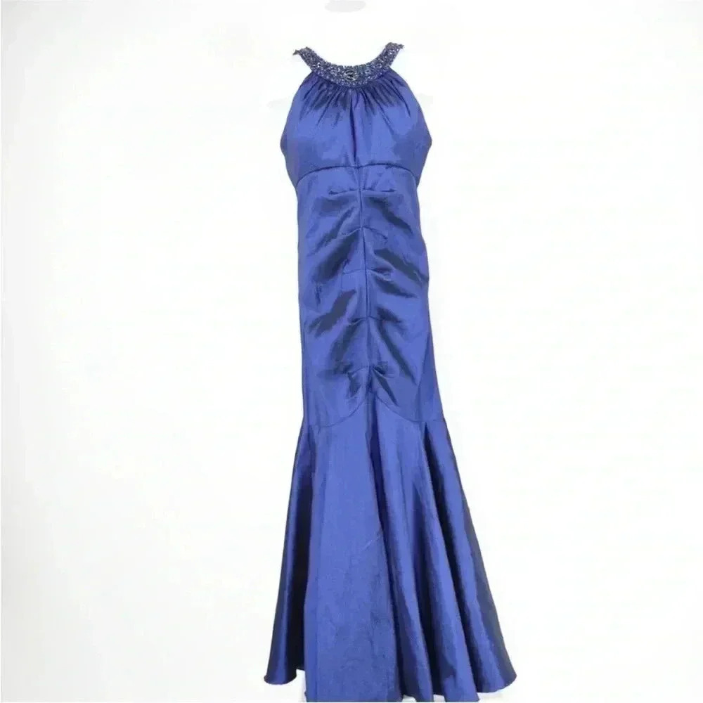 NWT R&M Richards Formal Royal Blue Maxi Dress Prom Homecoming Sequins Beads Sz 6